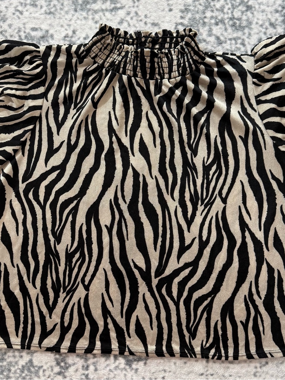 Women's Ruffle-Neck Zebra Print Top in Black and Cream - Picture 3 of 8